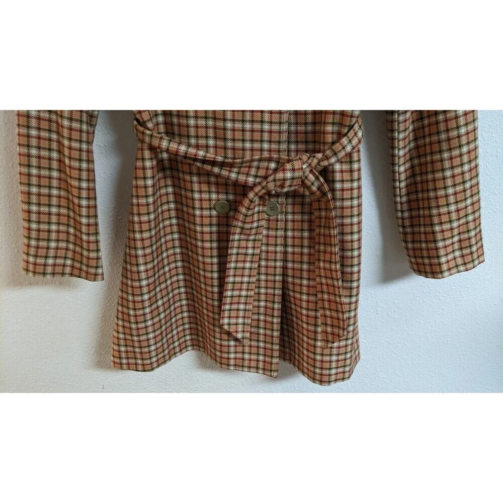 Women's NICOLE MILLER Plaid Belted Poly/Rayon Mid-Length Trench Coat Size 12 - Picture 5 of 9